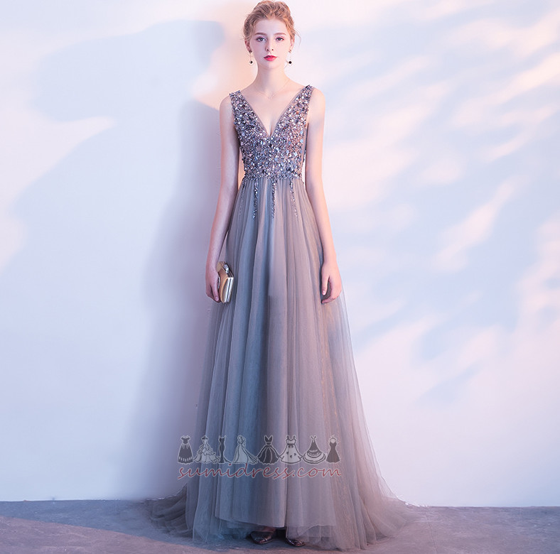 Natural Waist V-Neck Sleeveless Floor Length Medium Backless Evening Dress
