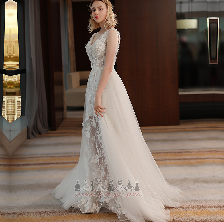 Natural Waist V-Neck Sleeveless Formal Lace Lace Wedding Dress