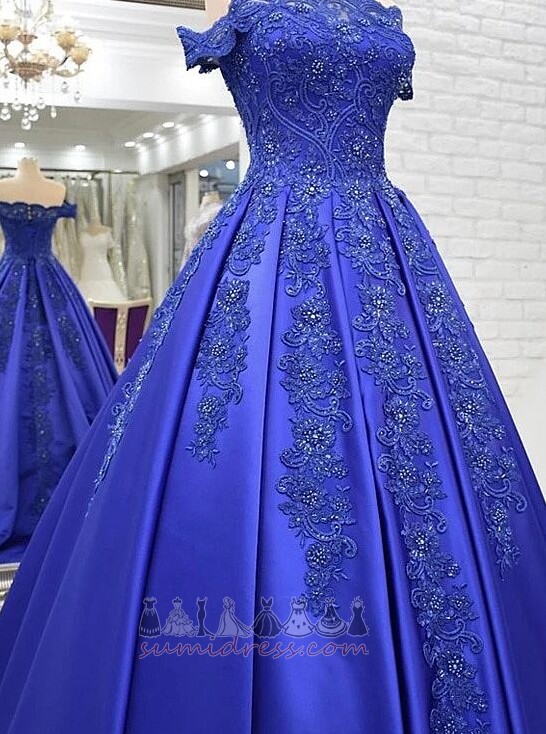 Natural Waist Vintage Satin Beading Capped Sleeves Lace-up Prom gown