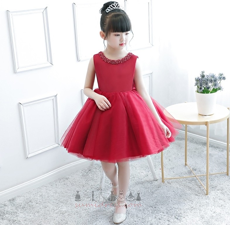 Natural Waist Zipper Up Jewel Accented Bow A-Line Beading Flower Girl gown