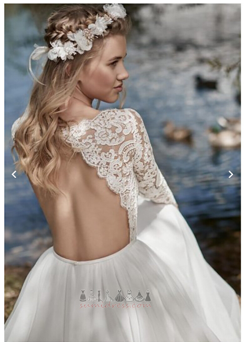 Natürliche Taille Durchsichtige Ärmel Luxus Bateau Draussen Rückenfrei Brautkleid