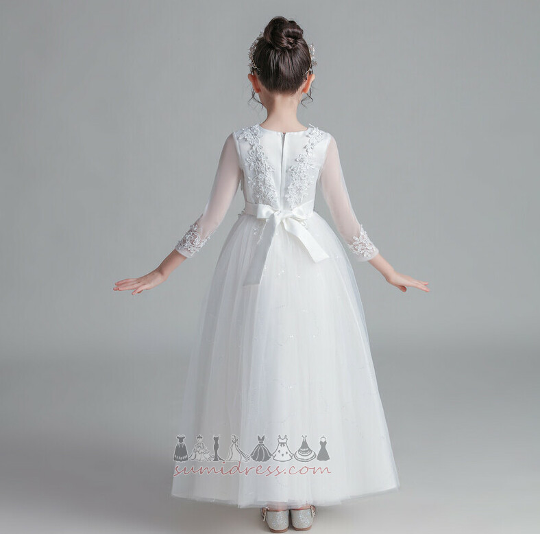 Naturlig Talje A-linje Lynlås Sløjfeknude Gulvet længde Elegant Blomst pige kjole