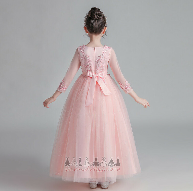 Naturlig Talje A-linje Lynlås Sløjfeknude Gulvet længde Elegant Blomst pige kjole