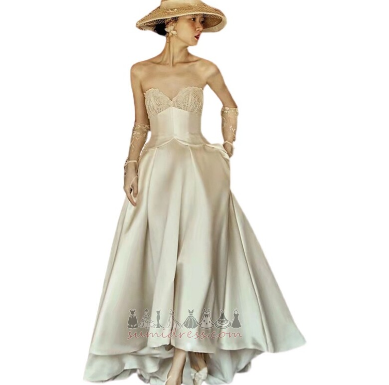 Nėriniai Berankovis Linija Rudenį Gamtos juosmens Asimetriškas Vestuvinė suknelė
