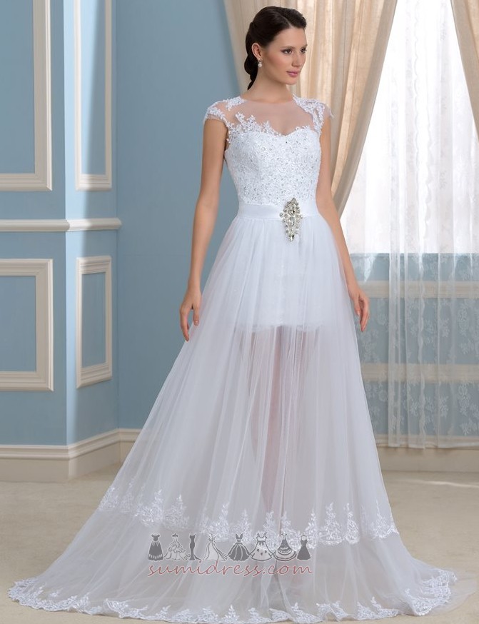 Nėriniai perdangos Elegantiškas plačiu kaklu Puoštas Tiulis Asimetriškas Vestuvių suknelės