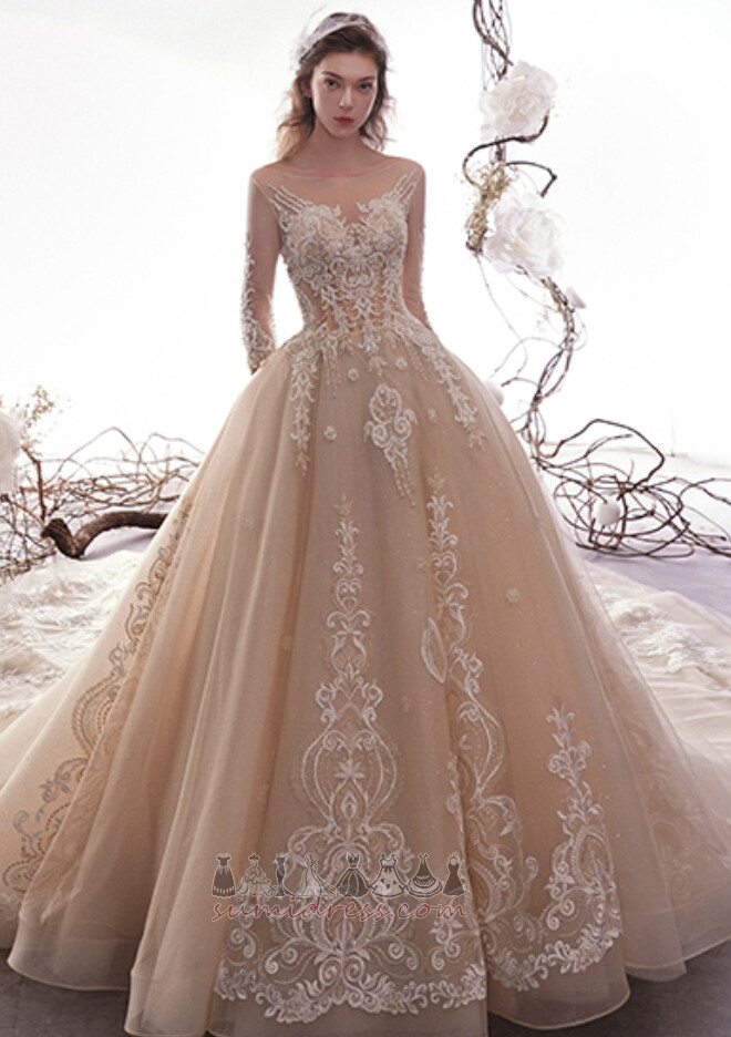 Nėriniai plačiu kaklu Ornamento formavimas Kuklus Gamtos juosmens Vestuvinė suknelė