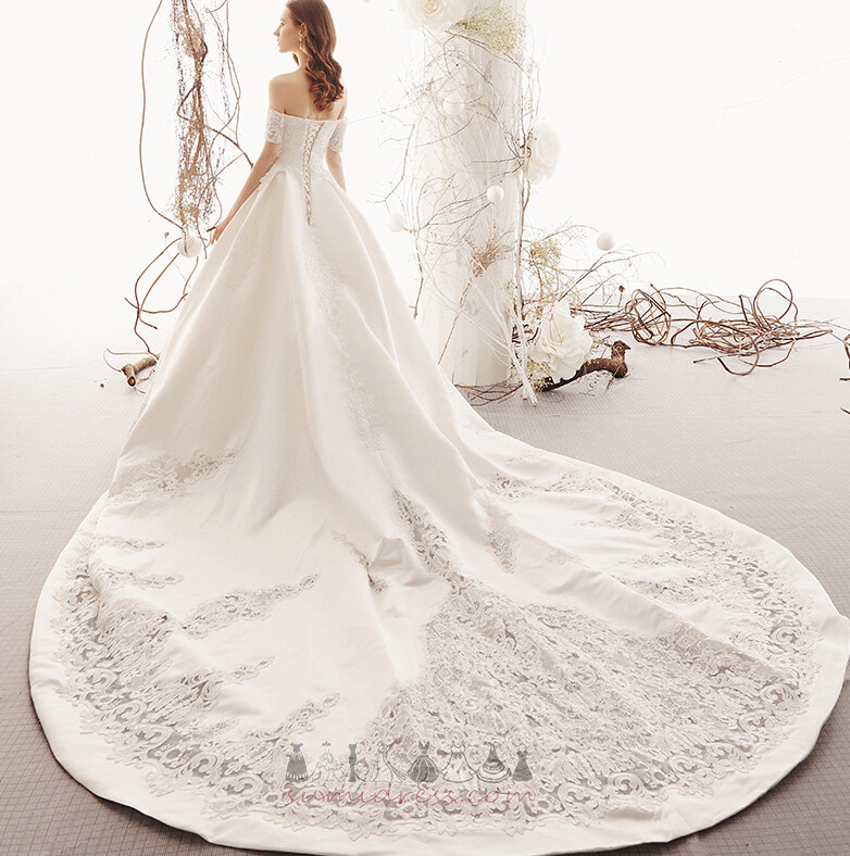 Невеста платье церковь Природные Талия роскошный кружево Треугольник Короткие рукава