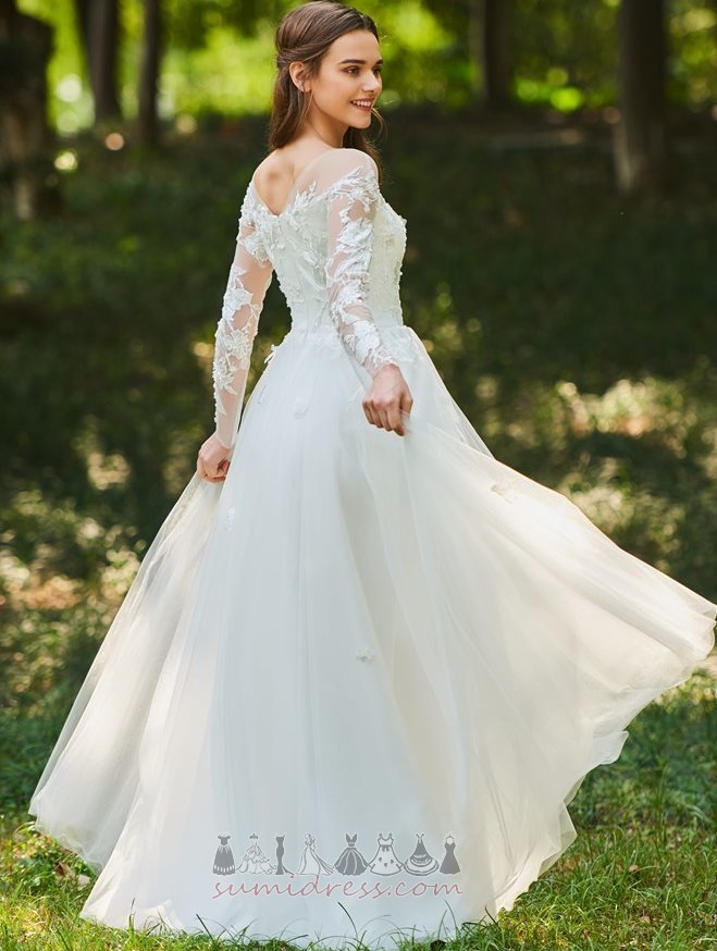 Невеста платье Длина пола Long sleeves Невидимый рукава Молния вверх Бато A-линия