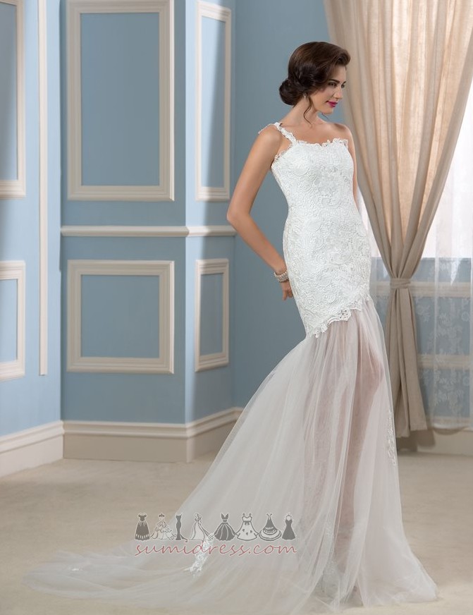 Невеста платье элегантный русалка Природные Талия кружево одно плечо длинный