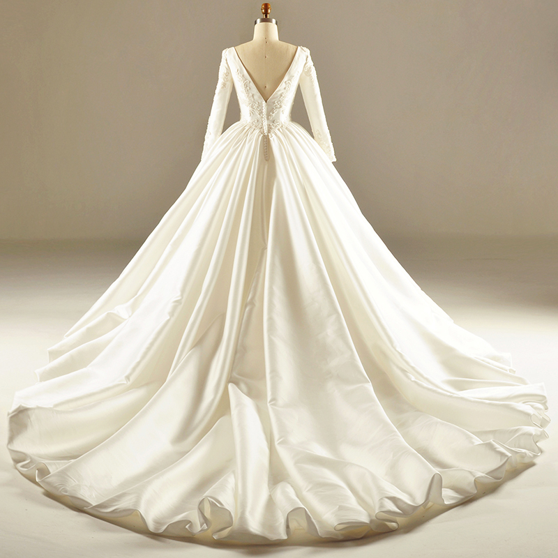Невеста платье Кафедральный шлейф атласная Кнопка Молния вверх длинный A-линия
