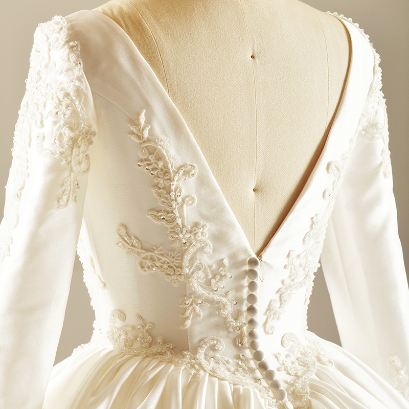 Невеста платье Кафедральный шлейф атласная Кнопка Молния вверх длинный A-линия