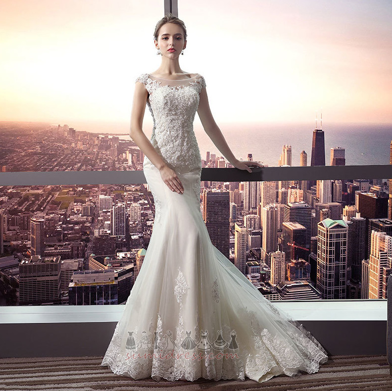 Невеста платье Короткие рукава длинный повязка Природные Талия формальный развертки поезд