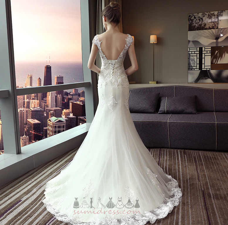 Невеста платье Короткие рукава длинный повязка Природные Талия формальный развертки поезд
