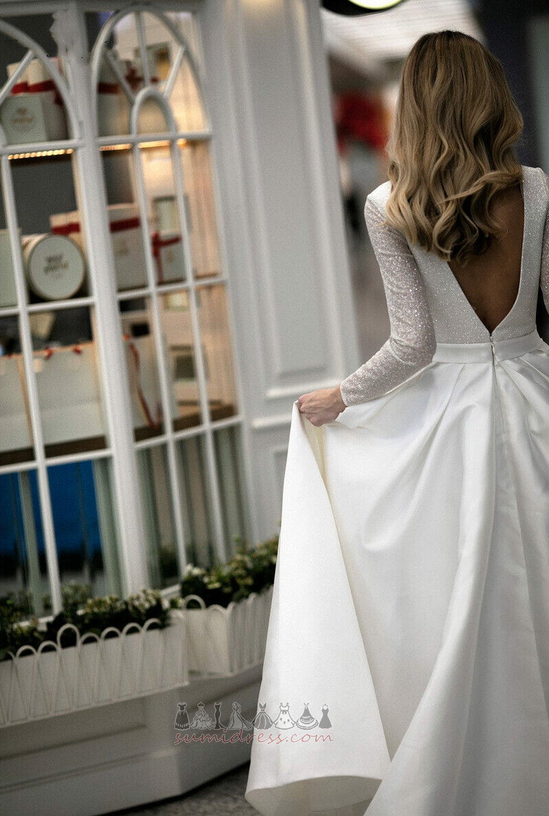 Невеста платье V-образным вырезом Футболка длинный атласная церковь развертки поезд