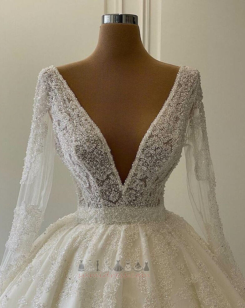 Невеста платье V-образным вырезом Глубокий V шеи формальный бисера пояса Природные Талия