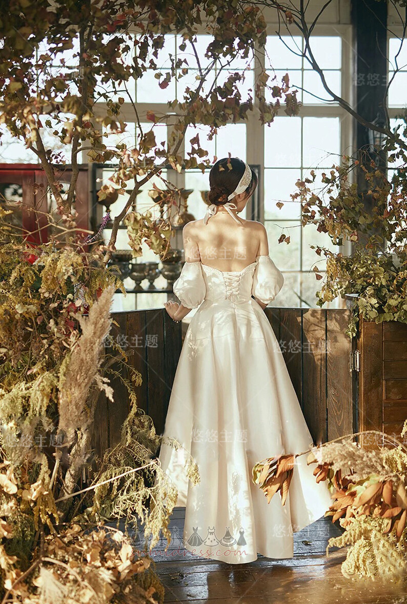 Невеста платье задрапировало Природные Талия возлюбленная пуф рукава Асимметричный