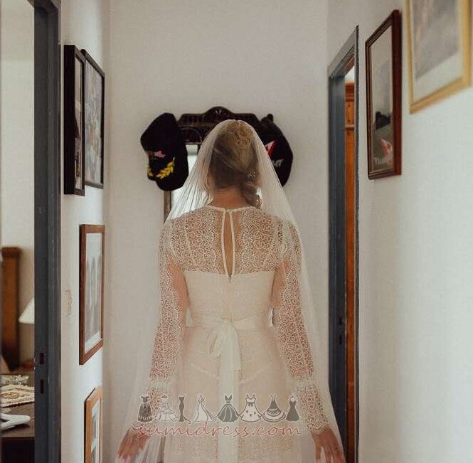 Νυφικά φόρεμα Δαντέλα Ντραπέ Μήκος πατωμάτων Μακρύ Μανίκι Ψευδαίσθηση Φερμουάρ επάνω