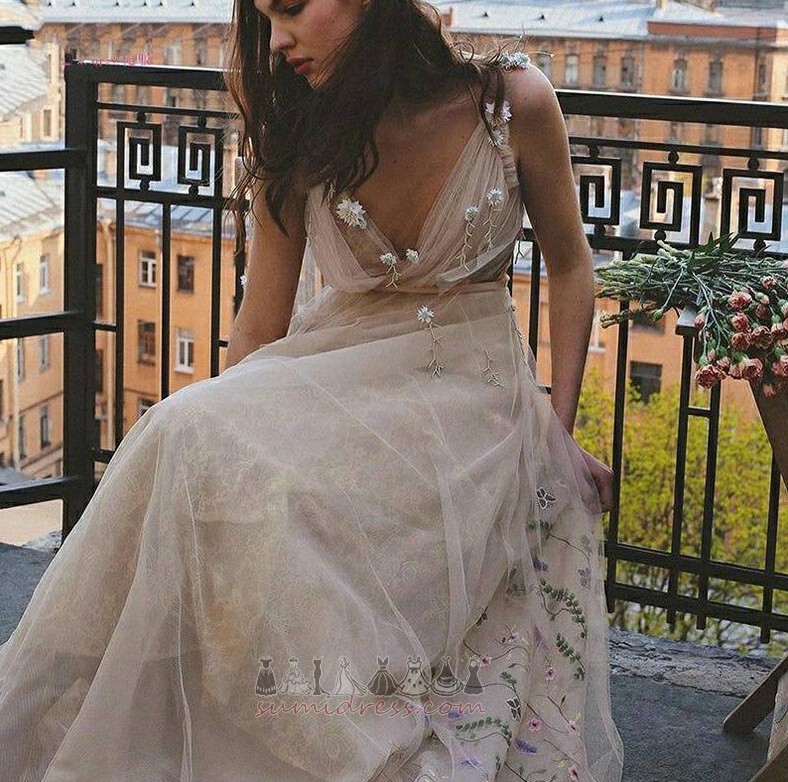 Νυφικά φόρεμα εξώπλατο Ρομαντικό Γραμμή Α Κήπος Τούλι Ανάποδο Τρίγωνο