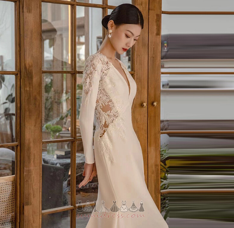 Νυφικά φόρεμα Σατέν Μέσον Κοντομάνικη μπλούζα Μακρύ Μανίκι Κήπος Θήκη