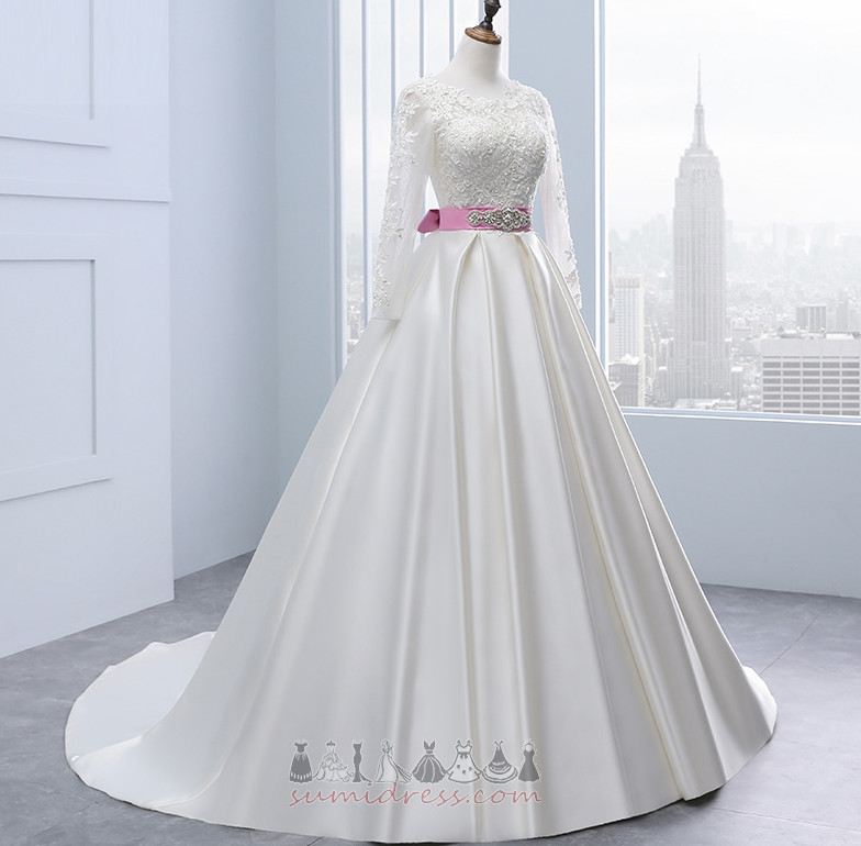νυφικό φόρεμα Μέσον Χάντρες Σατέν Επίσημη Τονισμένα τόξο Αίθουσα
