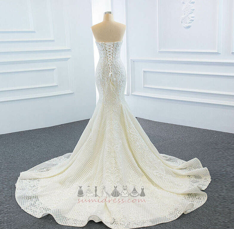 νυφικό φόρεμα Μέσον Στράπλες Σατέν Αμάνικο Αίθουσα Δαντέλα-επάνω