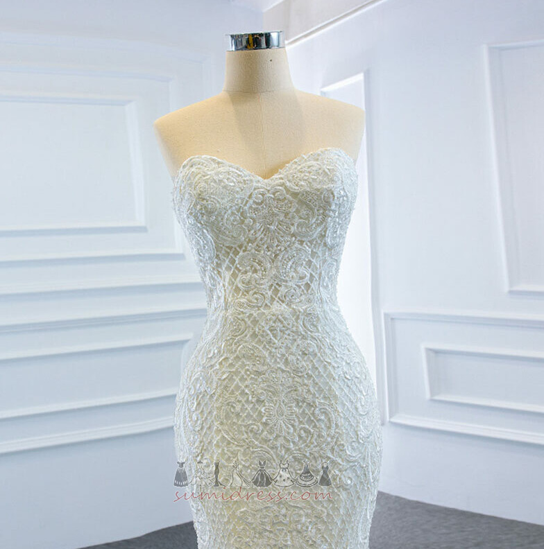 νυφικό φόρεμα Μέσον Στράπλες Σατέν Αμάνικο Αίθουσα Δαντέλα-επάνω