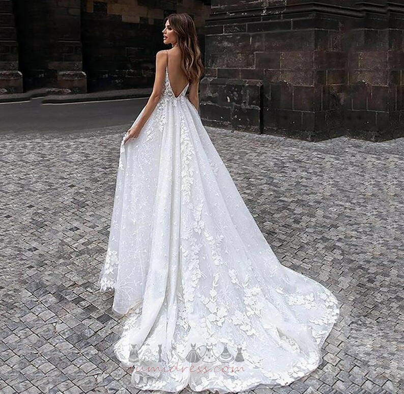 νυφικό, Νυφικά φόρεμα Αμάνικο Πολυτελές εξώπλατο Φυσικό Μακρύς Γραμμή Α