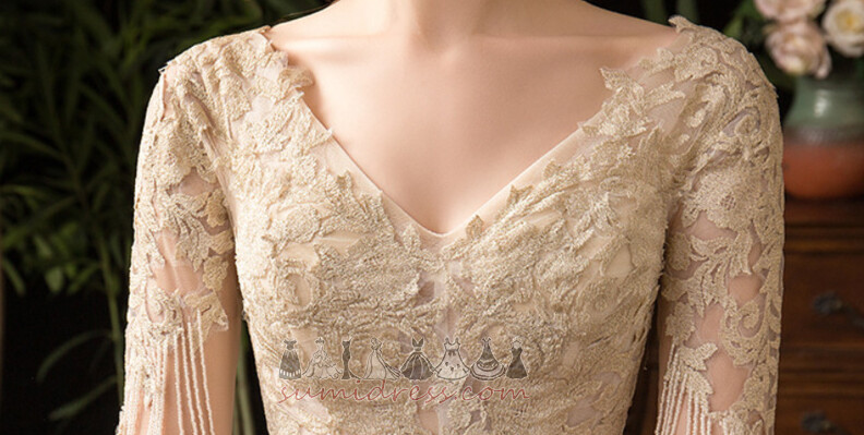νυφικό, Νυφικά φόρεμα Απλικέ Λαιμόκοψη V Κοντομάνικο Μήκος πατωμάτων Επίσημη Ανάποδο Τρίγωνο