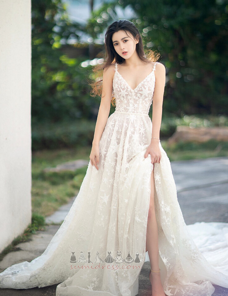 νυφικό, Νυφικά φόρεμα Δαντέλα Αμάνικο Ρομαντικό Φθινόπωρο Φερμουάρ επάνω Παραλία