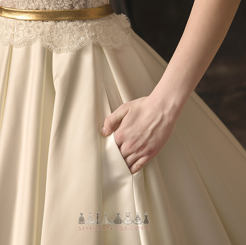νυφικό, Νυφικά φόρεμα Δαντέλα επικάλυψης Γραμμή Α Μακρύς Μέσον Κοντομάνικο Λαιμόκοψη V