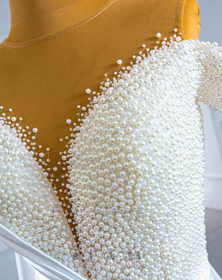 νυφικό, Νυφικά φόρεμα Φυσικό Δέστε τις Ουρά Βατό Μαργαριτάρια Μακρύς Αμάνικο