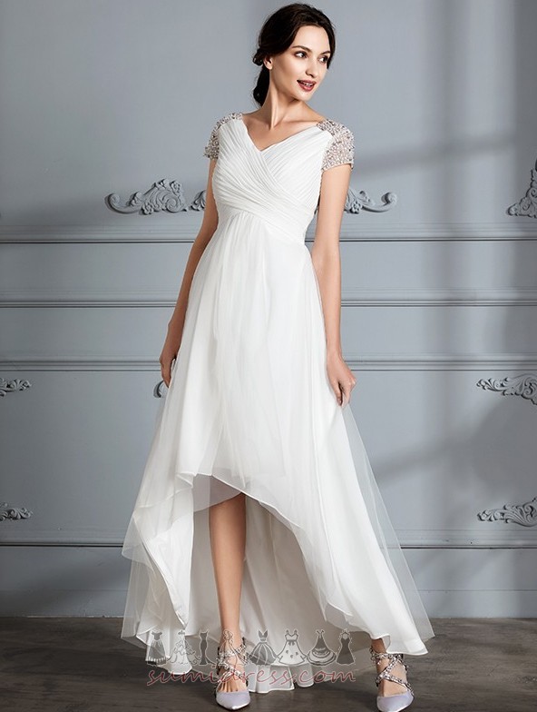 νυφικό, Νυφικά φόρεμα Μέσον Φερμουάρ επάνω Φυσικό Τούλι Χάντρες Κοντομάνικο