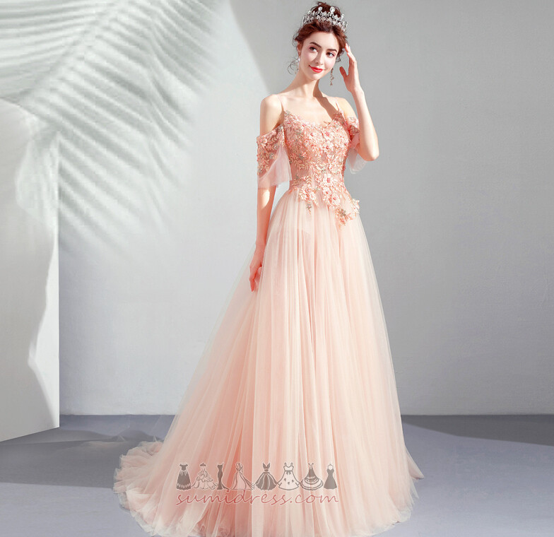 Off Shoulder Capped Sleeves Multi Layer Draped Winter A-Line Prom Dress
