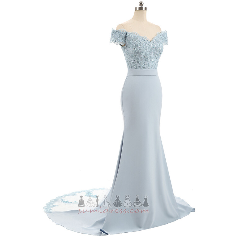 Off Shoulder Draped Natural Waist Hemline Long Tight Satin Bridesmaid Dress