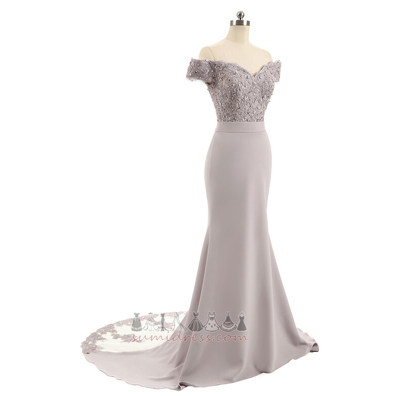 Off Shoulder Draped Natural Waist Hemline Long Tight Satin Bridesmaid Dress