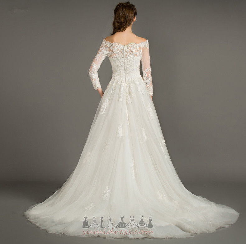 Off Shoulder Elegant Outdoor Natural Waist Floor Length Zipper Up Wedding Dress