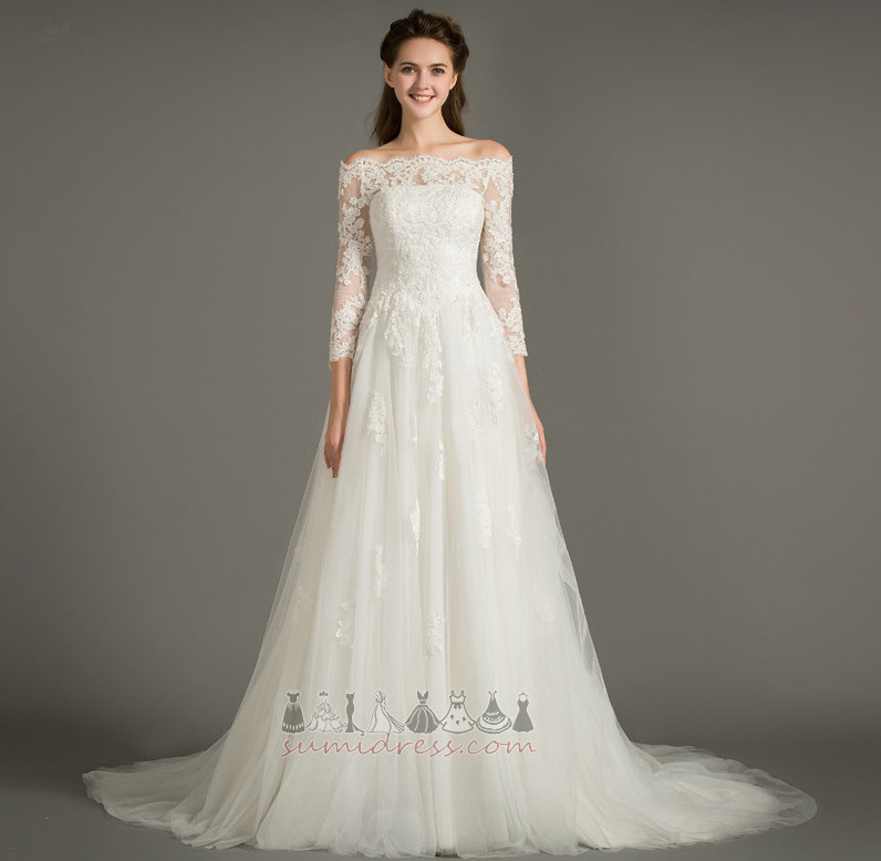 Off Shoulder Elegant Outdoor Natural Waist Floor Length Zipper Up Wedding Dress