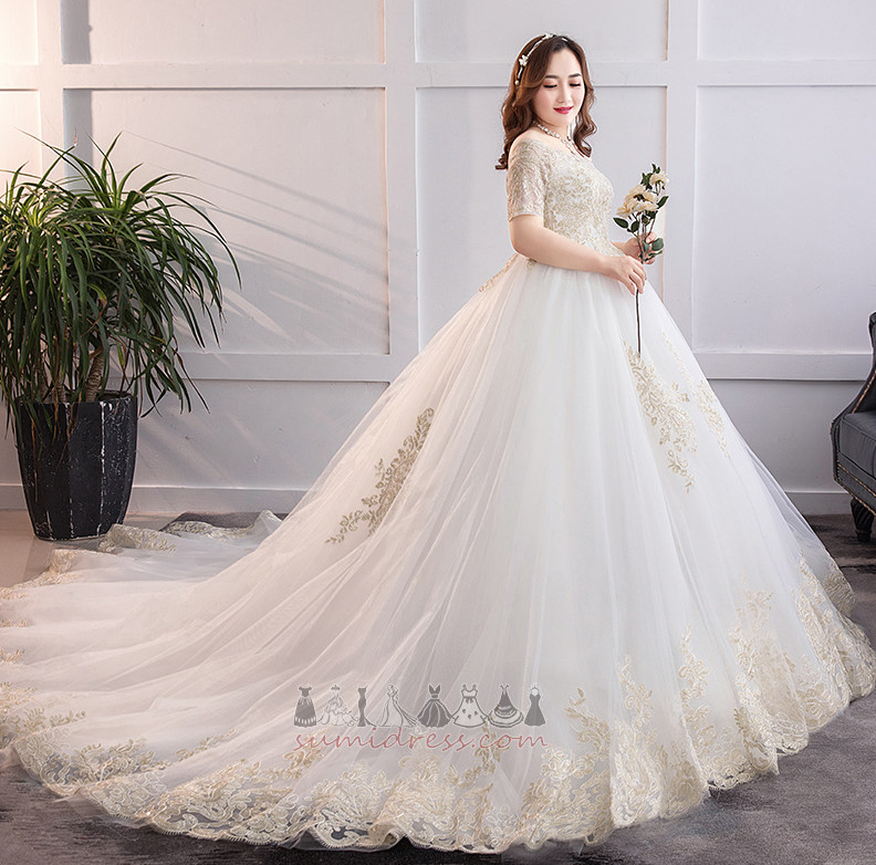 Off Shoulder Lace Overlay Elegant Long Embroidery Lace Wedding Dress