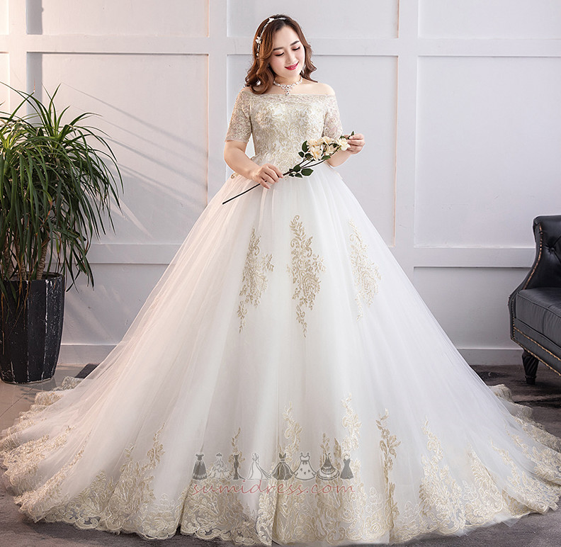 Off Shoulder Lace Overlay Elegant Long Embroidery Lace Wedding Dress