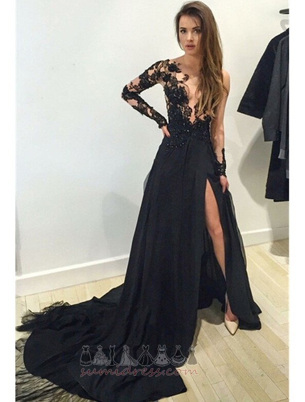 Off Shoulder Long Lace Long Sleeves Illusion Sleeves Natural Waist Evening Dress
