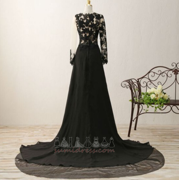 Off Shoulder Long Lace Long Sleeves Illusion Sleeves Natural Waist Evening Dress