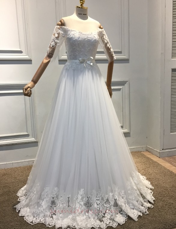 Off Shoulder T-shirt Elegant Lace Fall Zipper Up Wedding Dress