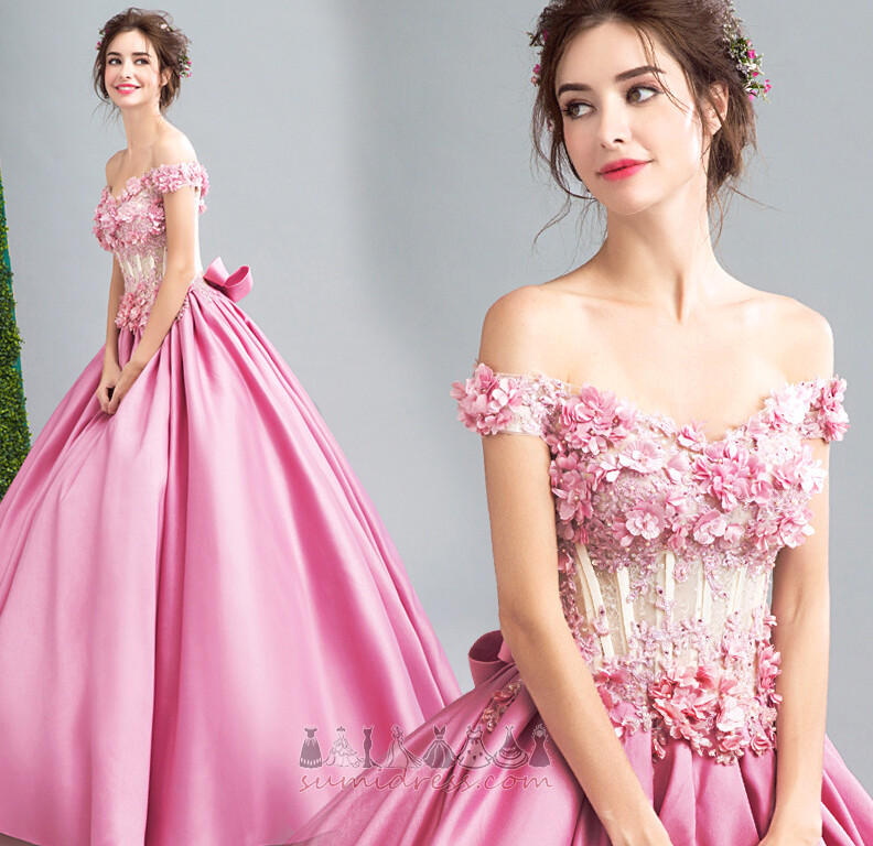 Off-the-Shoulder Rose utsmykningen Timeglass Blomster Kort erme Promenadekonsert kjole