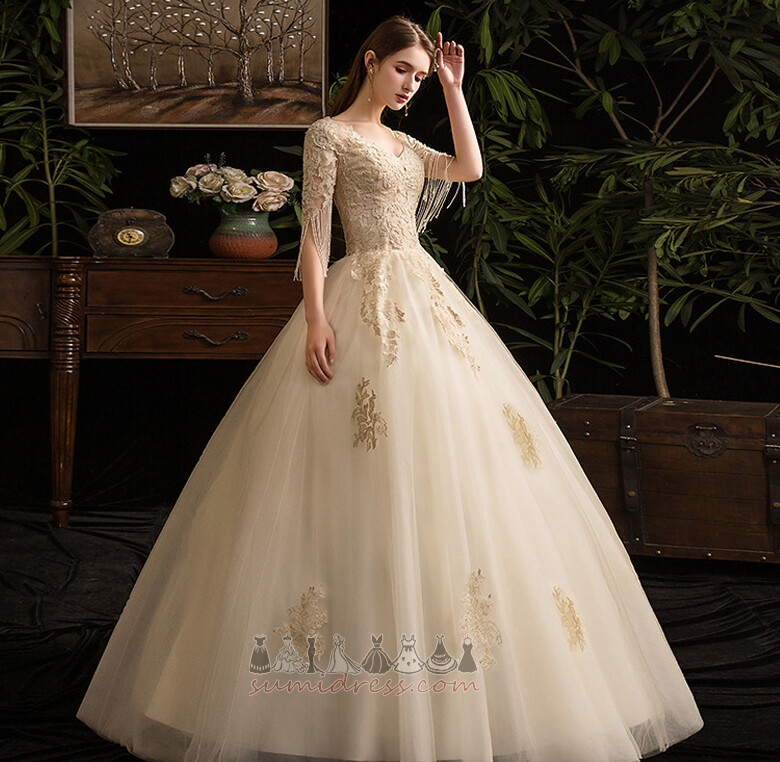 Oficialus Atvirkštinis trikampis Aplikacijos Trumpomis rankovėmis Vestuvinė suknelė