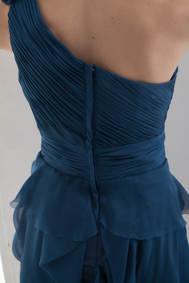 One Flower Strap Medium Simple Side-Draped Natural Waist Zipper Up Homecoming Dress