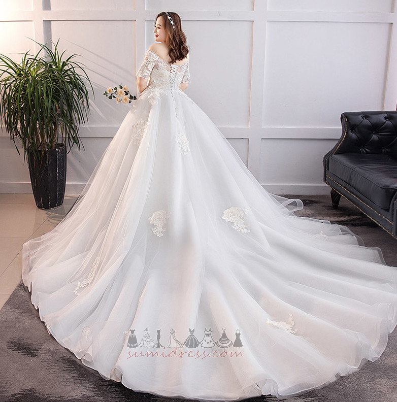 Organza A-Line Applique Natural Waist Hall String Wedding Dress