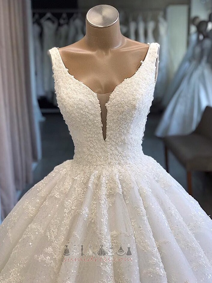 органза падати природні Талія V-подібним вирізом розкішний безрукавний Весільна сукня