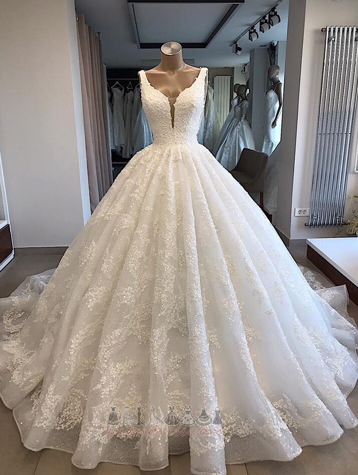 органза падати природні Талія V-подібним вирізом розкішний безрукавний Весільна сукня