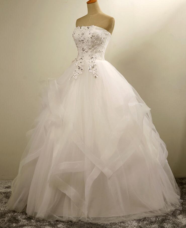 Organza Sleeveless Sweep Train Strapless Zipper Up Applique Wedding gown