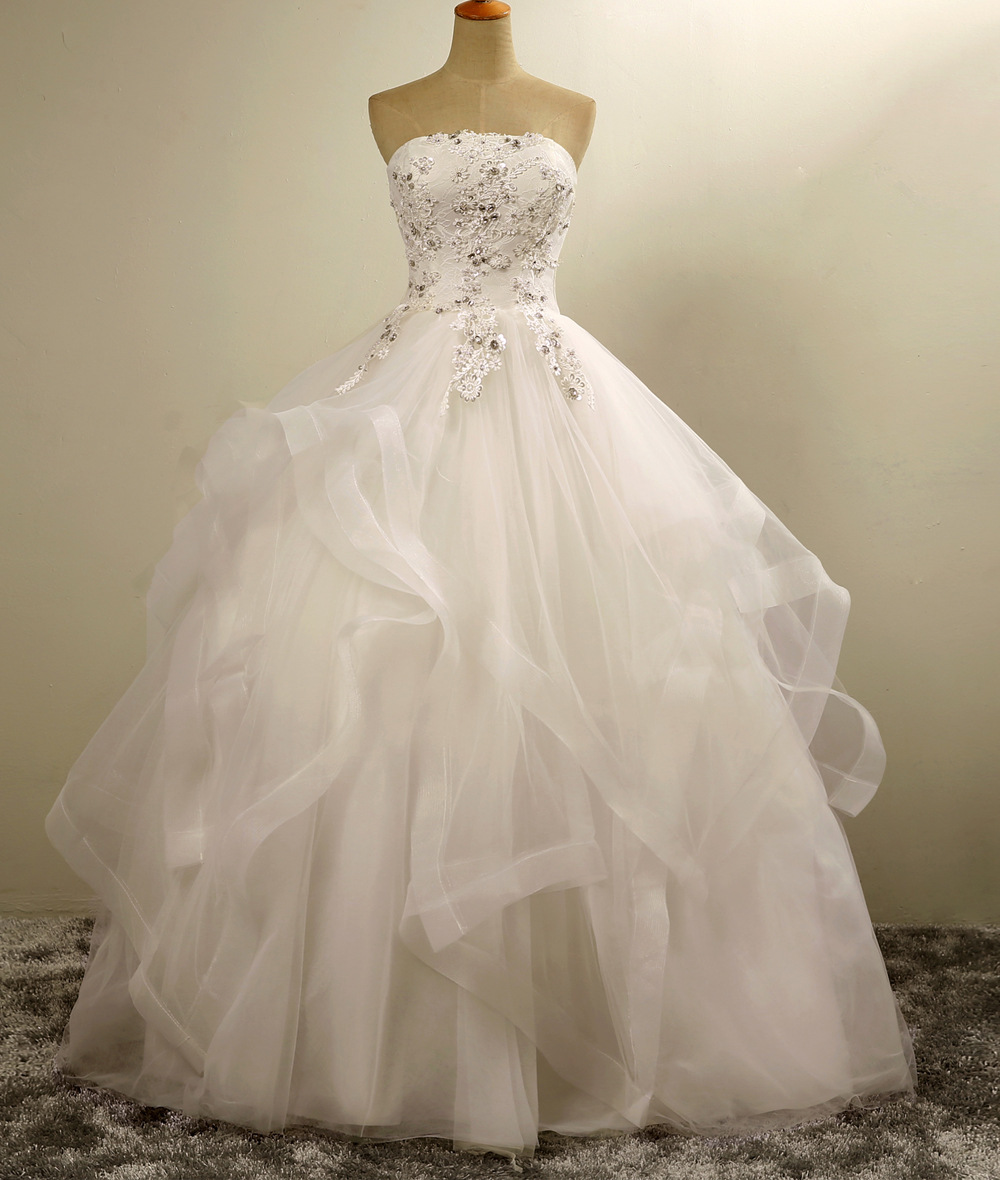 Organza Sleeveless Sweep Train Strapless Zipper Up Applique Wedding gown